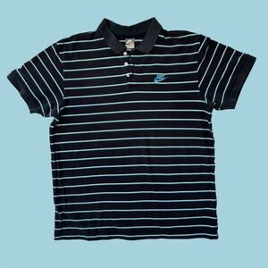 Vintage Y2K Nike Swoosh Horizontal Stripe Polo Navy XXL